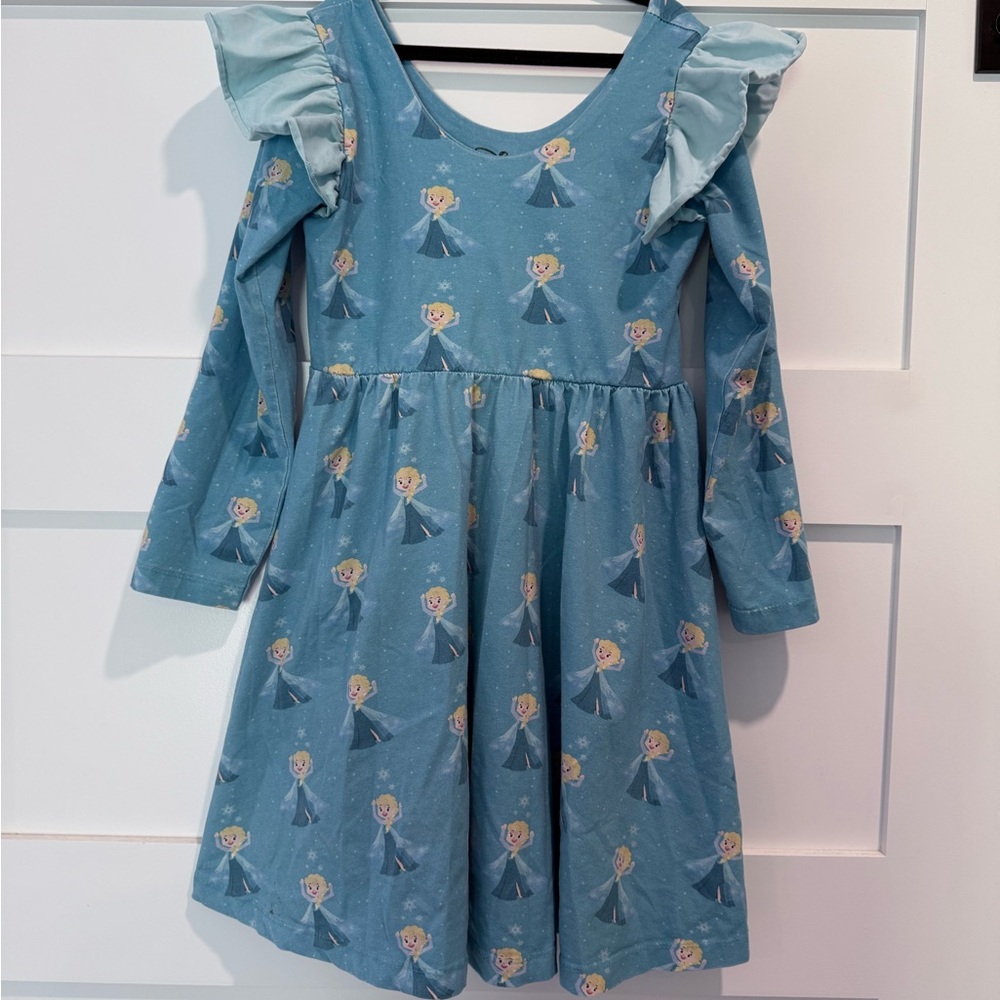 Elsa Themed Blue Kids Dress with Ruffle Sleeves